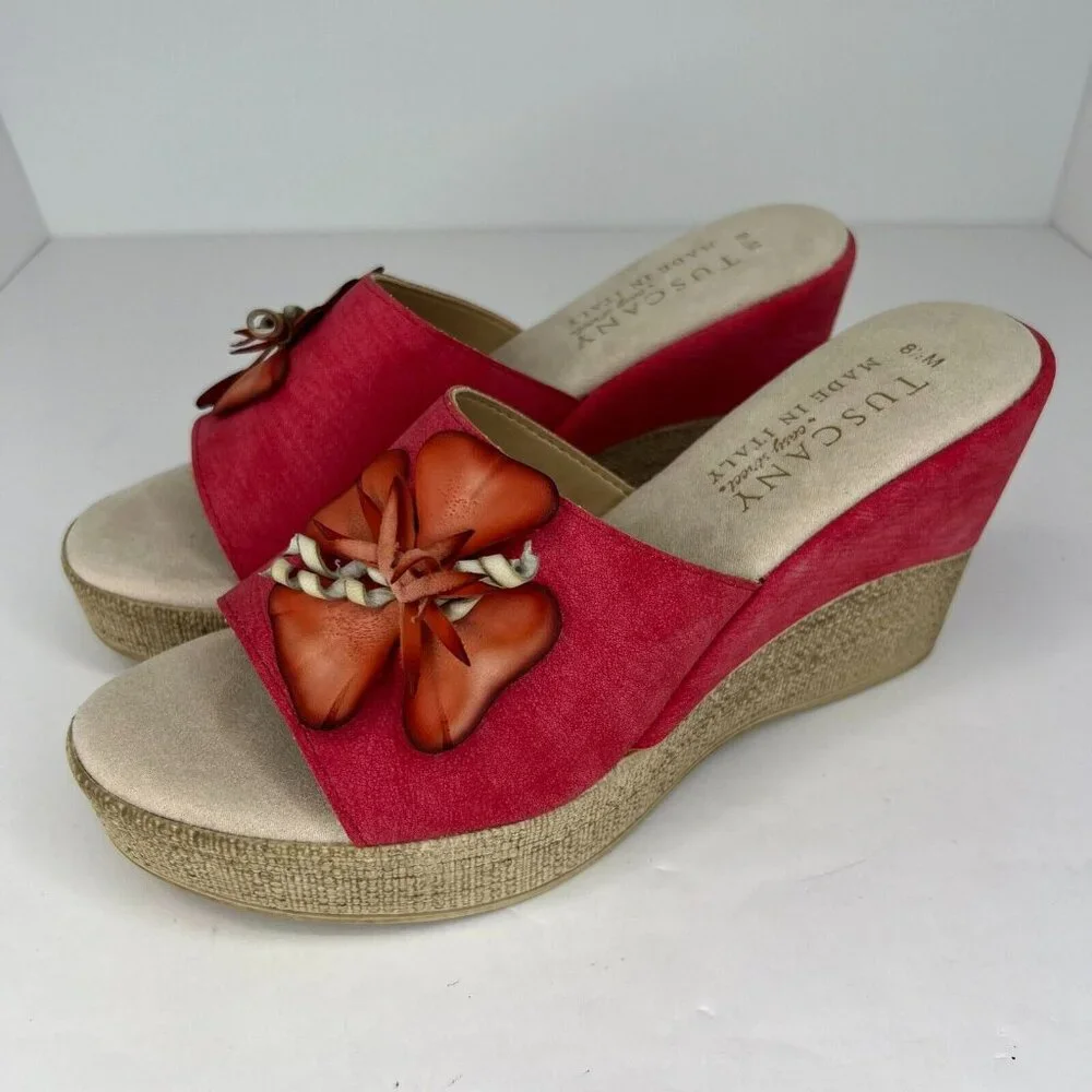 Tuscany by Easy Street Womens Red Easy Street Castello Size 8.5M Wedge Sandals